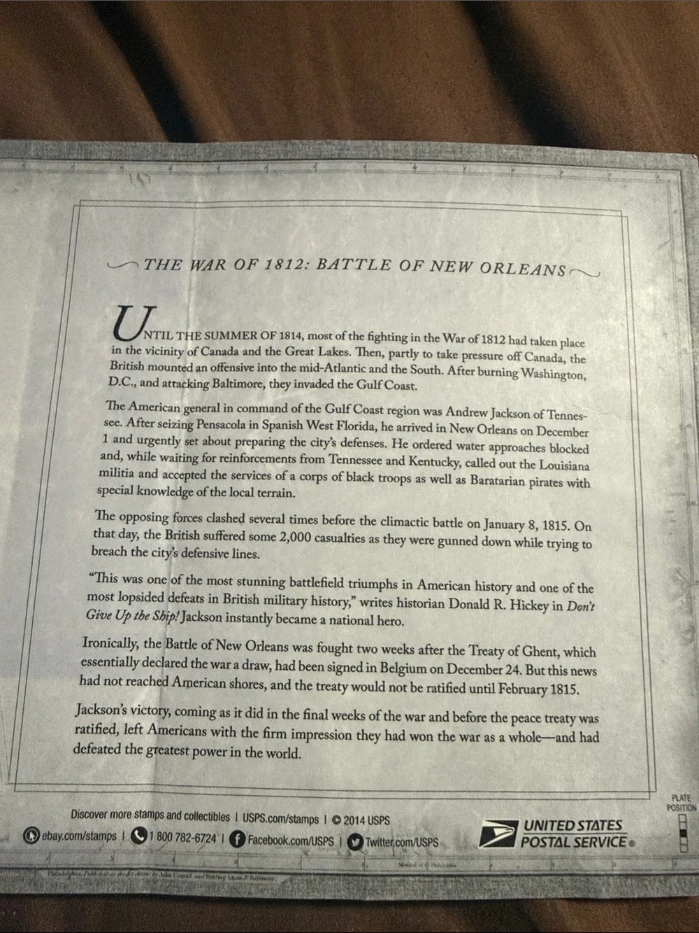 USPS Battle of New Orleans Forever Stamp‎ Pane War of 1812 Collectible